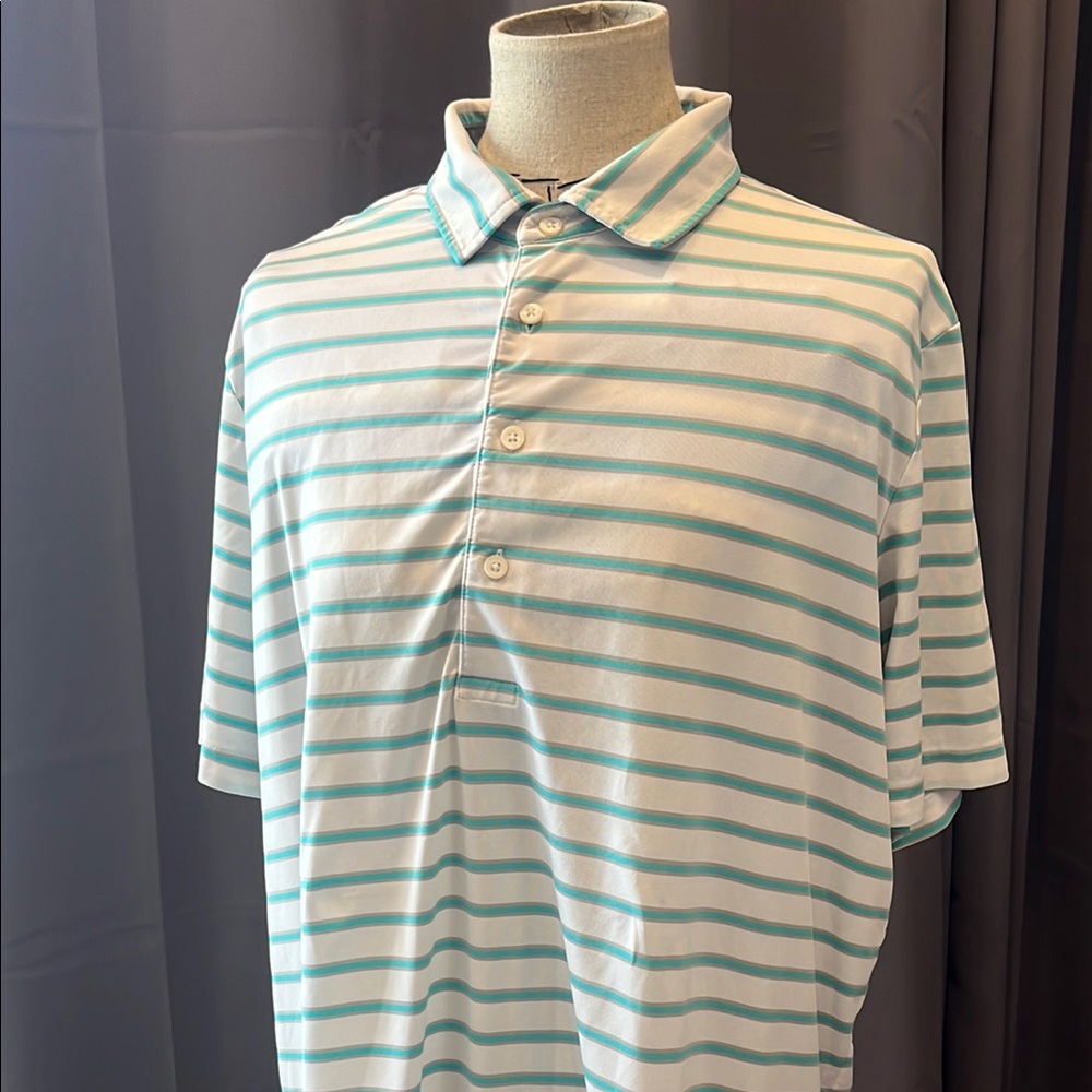 Ralph Lauren RLX Men's Striped Polo Shirt - White and Turquoise/Gray Striped